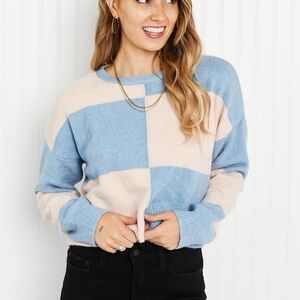 hyfve just checking in color block sweater blue and pink